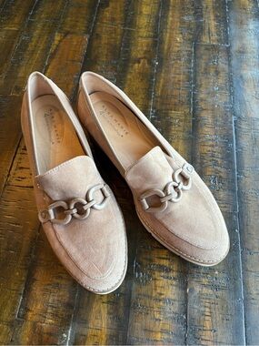 Alex Marie Tan Suede Loafers with Chain Accent